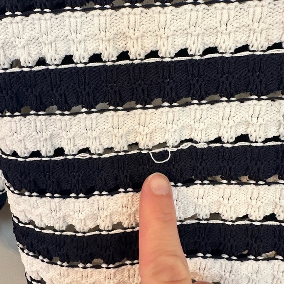 MAJE Marigna Marine/Ecru Striped Crochet-Knit Top Size Small - Picture 11 of 11